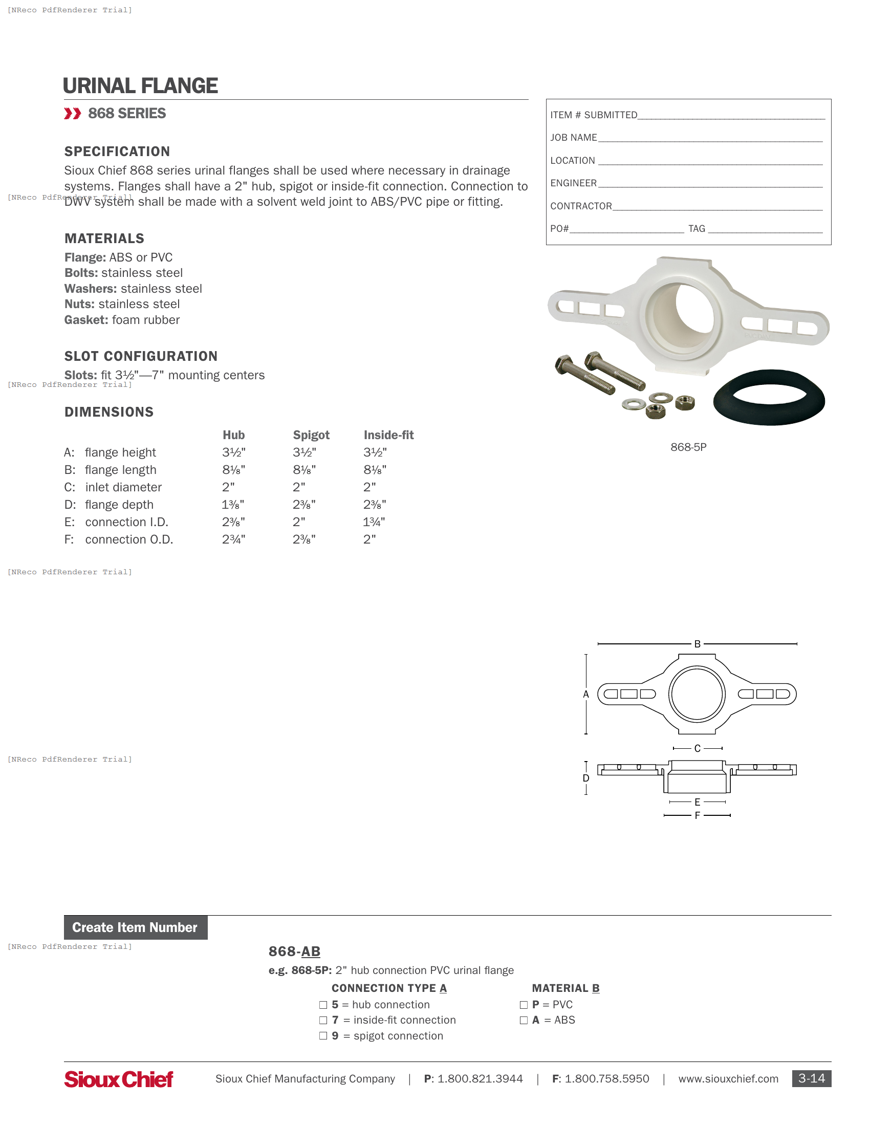 868 SERIES - URINAL FLANGE - SPEC SHEET.PDF Specification Document